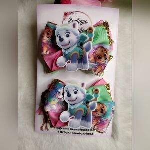 Boutique Hair Bows with Cartoon Character - Pink, Green, Gold